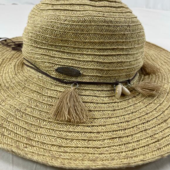 Panama Jack Shell Tassel Straw Sun Hat Tan Wide Brim Shells One Size Women main image 5